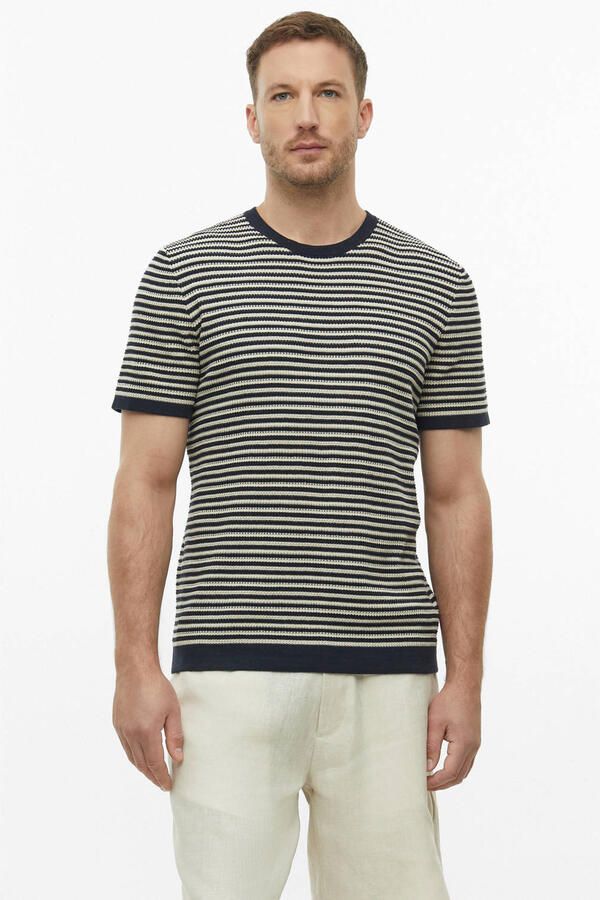 S.Oliver BLACK LABEL regular fit gebreide gestreepte T-shirt donkerblauw