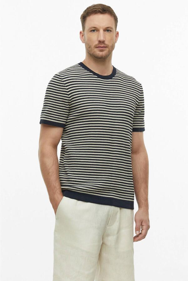 S.Oliver BLACK LABEL regular fit gebreide gestreepte T-shirt donkerblauw - Foto 2