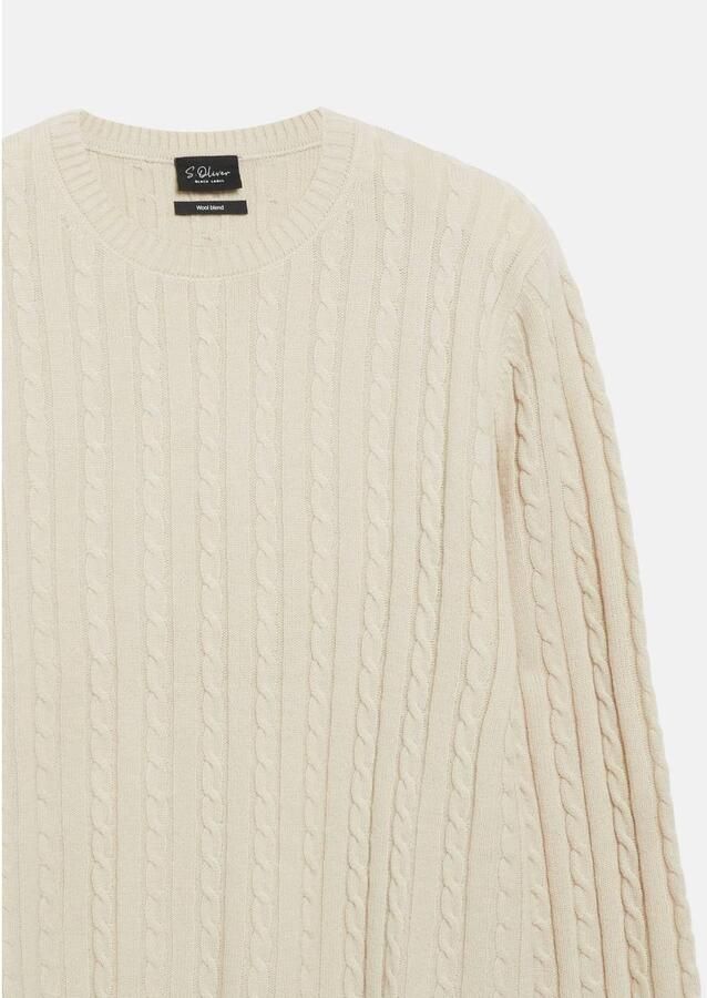 S.Oliver BLACK LABEL regular fit gebreide trui met kabels en wol beige - Foto 2