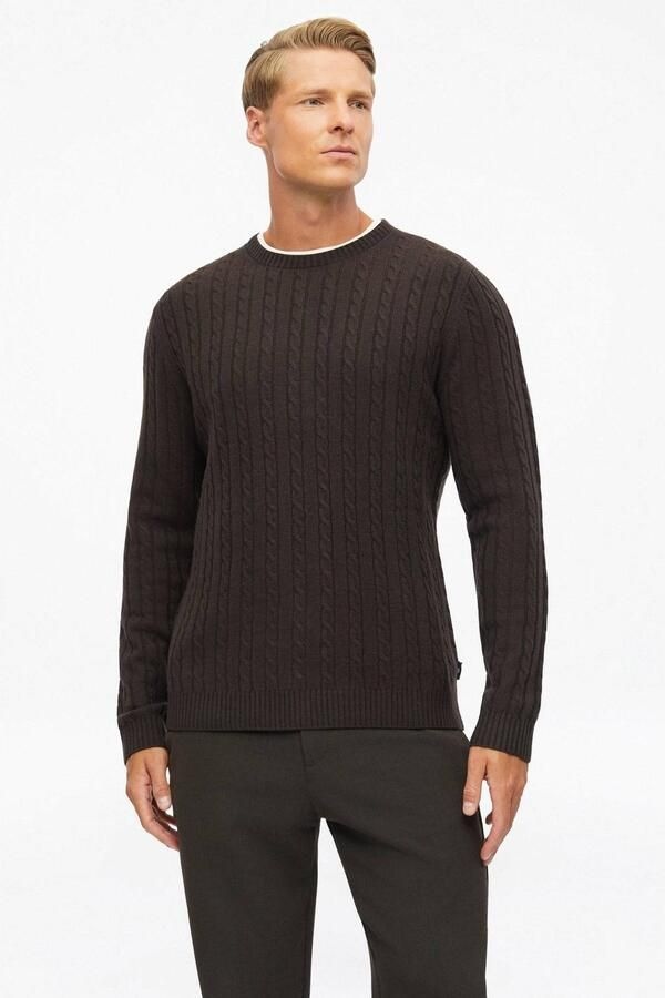 S.Oliver BLACK LABEL regular fit gebreide trui met kabels en wol bruin