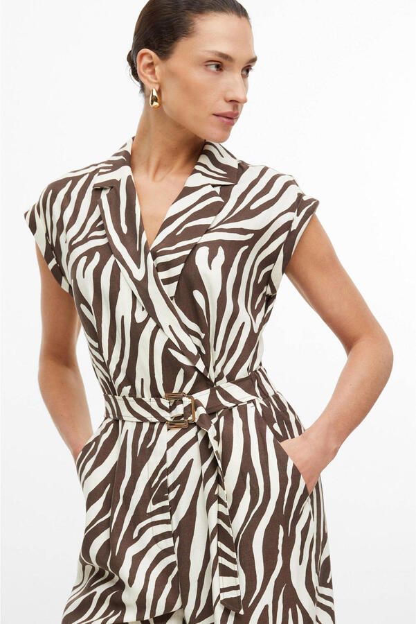 S.Oliver BLACK LABEL regular fit jumpsuit met ceintuur zebraprint en linnen bruin