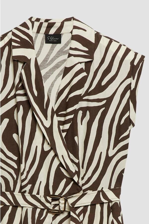 S.Oliver BLACK LABEL regular fit jumpsuit met ceintuur zebraprint en linnen bruin - Foto 2