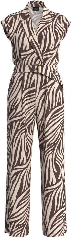 S.Oliver BLACK LABEL regular fit jumpsuit met ceintuur zebraprint en linnen bruin - Foto 3