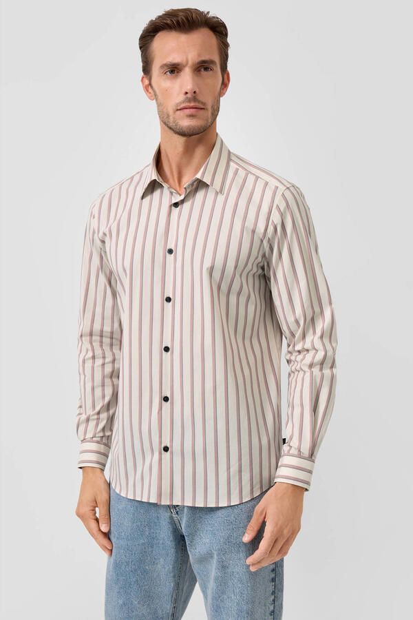 S.Oliver BLACK LABEL regular gestreepte casual overhemd beige