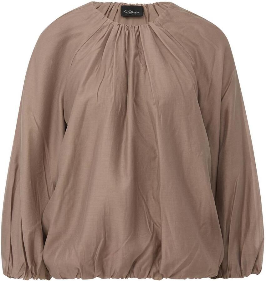 S.Oliver BLACK LABEL semi-transparante blousetop met ballonmouwen en plooien lichtbruin - Foto 1