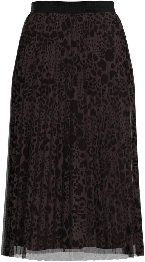 S.Oliver BLACK LABEL semi-transparante midi plissé rok met panterprint donkerbruin