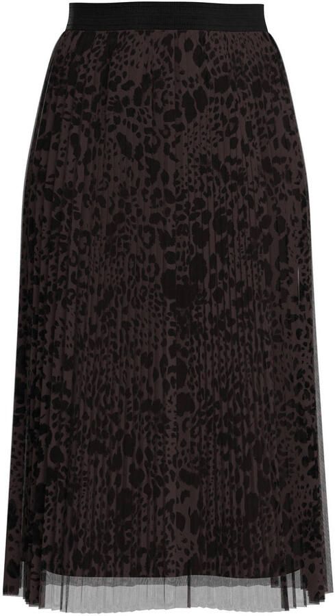S.Oliver BLACK LABEL semi-transparante midi plissé rok met panterprint donkerbruin