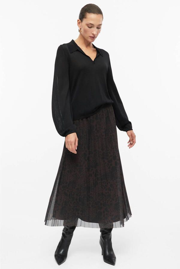 S.Oliver BLACK LABEL semi-transparante midi plissé rok met panterprint donkerbruin - Foto 2