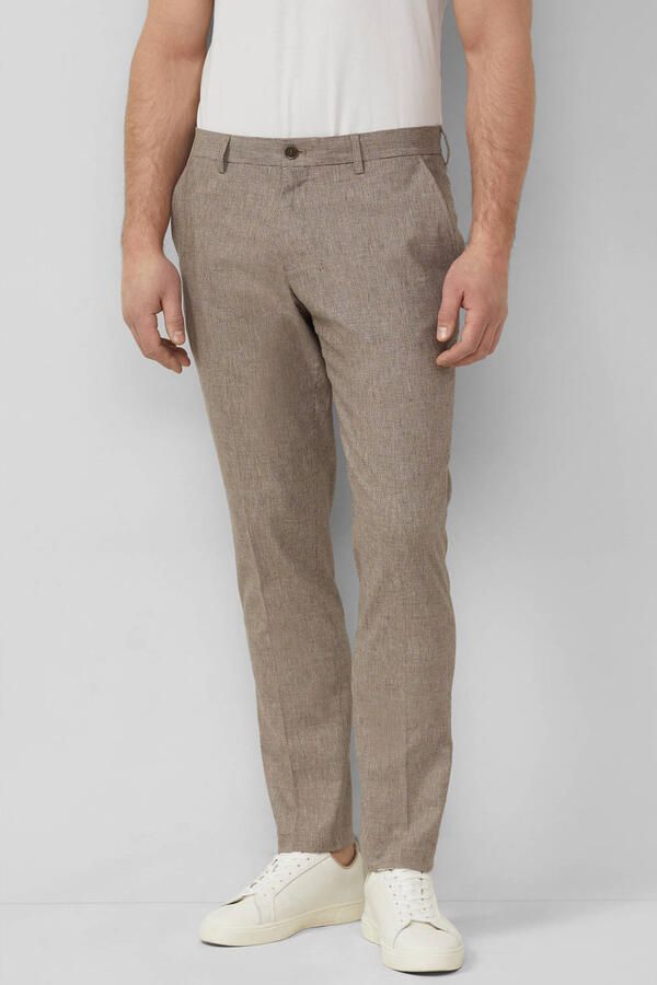 S.Oliver BLACK LABEL slim geruite chino met linnen donkerbruin