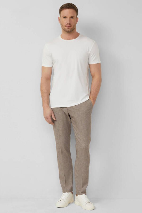 S.Oliver BLACK LABEL slim geruite chino met linnen donkerbruin - Foto 3