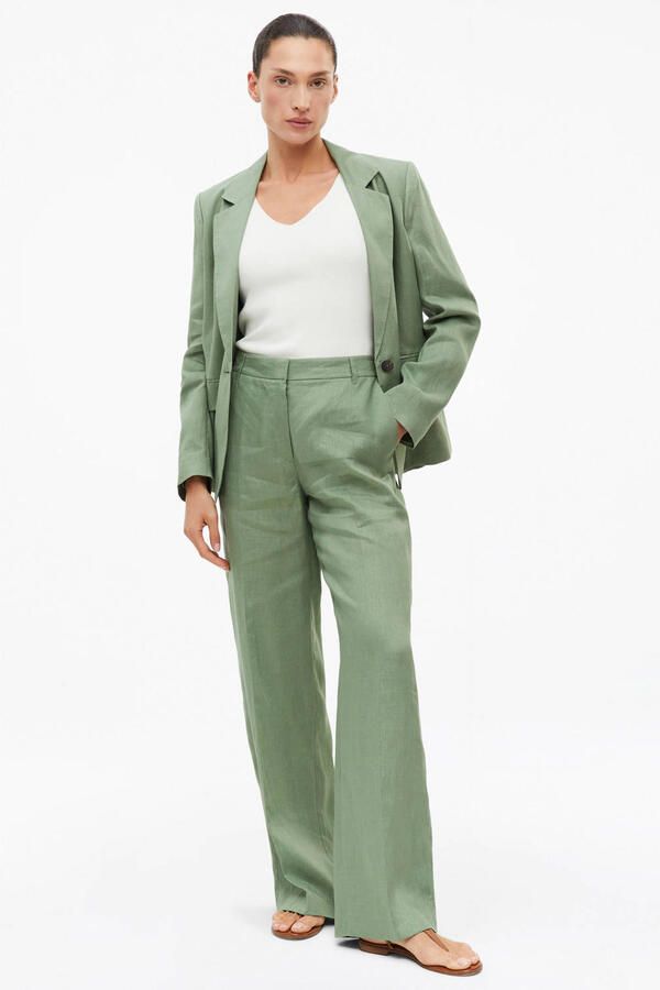 S.Oliver BLACK LABEL straight high waist broek met linnen groen