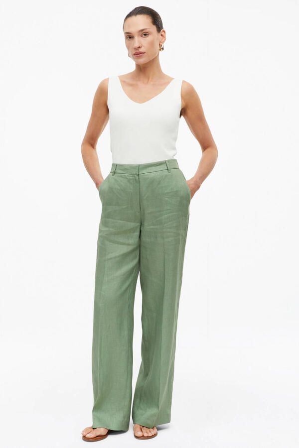 S.Oliver BLACK LABEL straight high waist broek met linnen groen - Foto 2