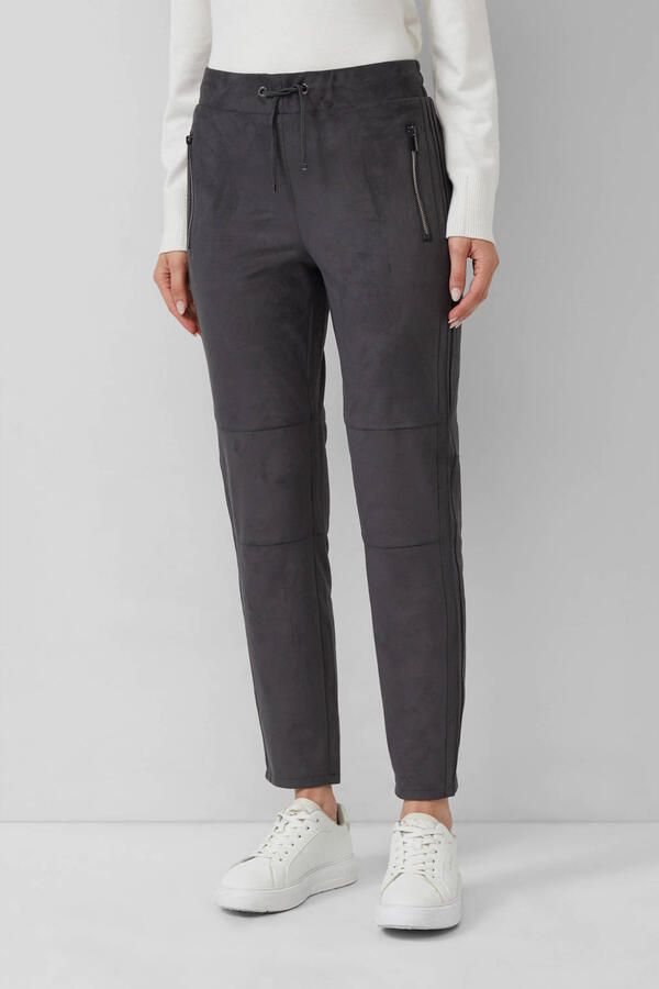 S.Oliver BLACK LABEL suede tapered regular waist casual broek antraciet - Foto 3