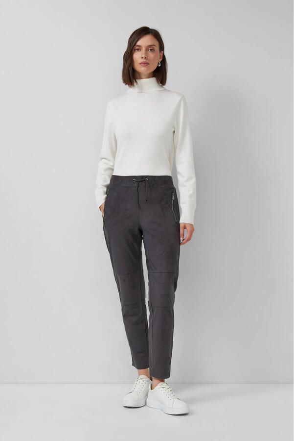 S.Oliver BLACK LABEL suede tapered regular waist casual broek antraciet - Foto 1