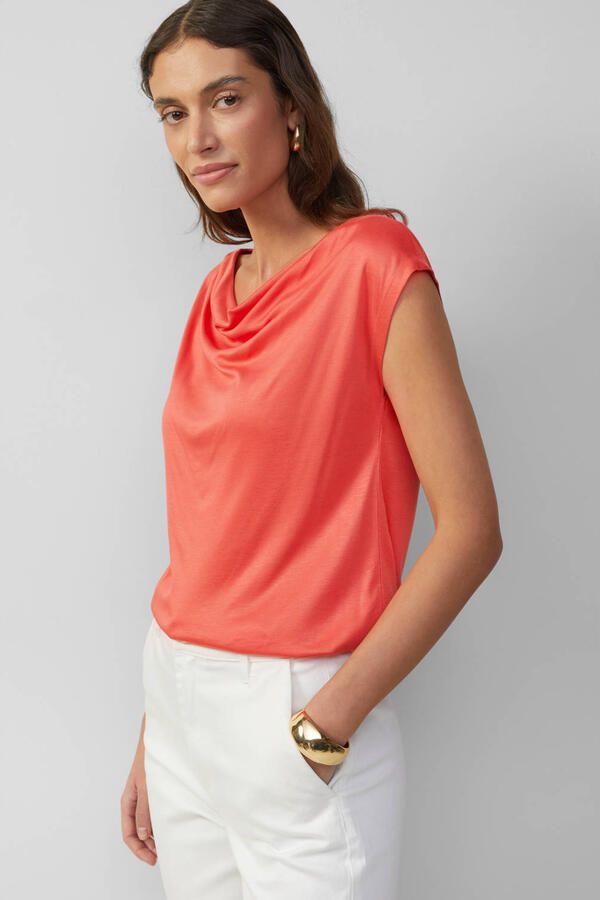 S.Oliver BLACK LABEL Loose fit shirt van glanzende viscose met cascadehals - Foto 2