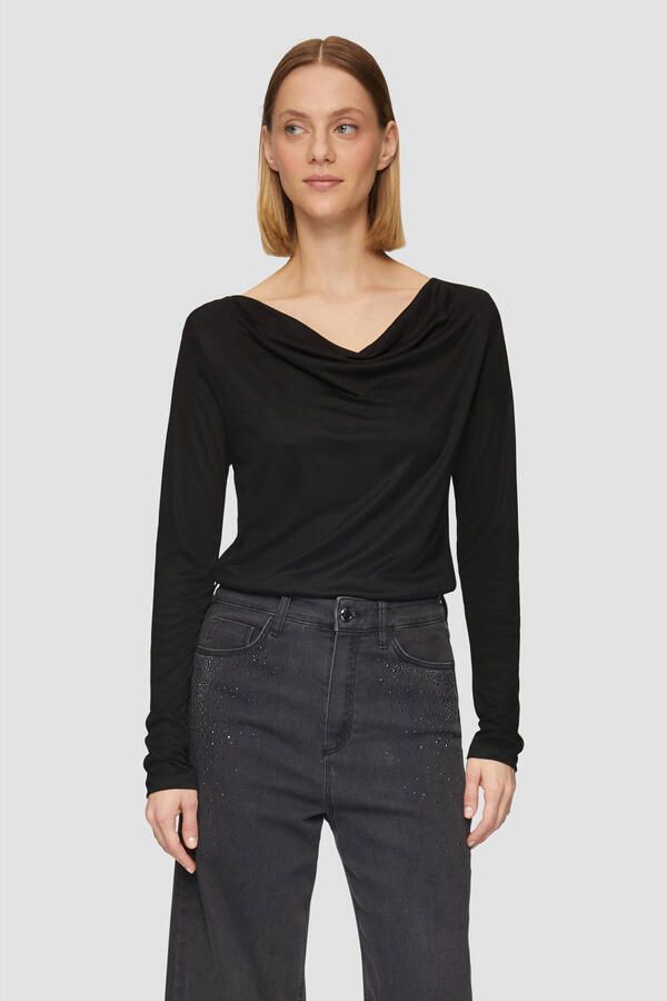 S.Oliver BLACK LABEL Regular fit shirt met lange mouwen van pure viscose met cascadehals