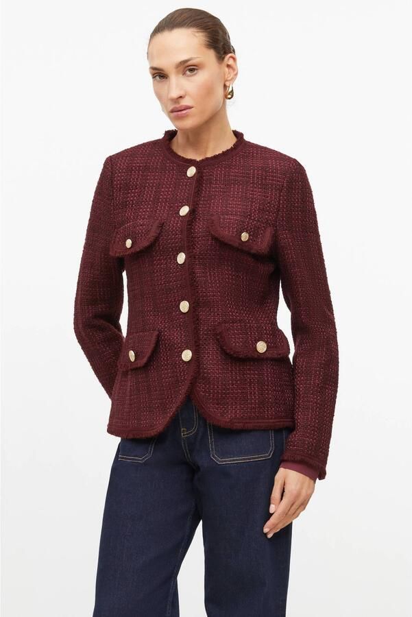 S.Oliver BLACK LABEL tweed geruite jas met rafels en wol donkerpaars