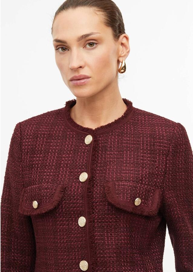 S.Oliver BLACK LABEL tweed geruite jas met rafels en wol donkerpaars - Foto 2