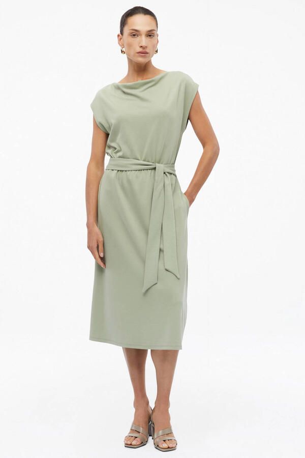 S.Oliver BLACK LABEL viscose korte jurk met ceintuur lichtgroen