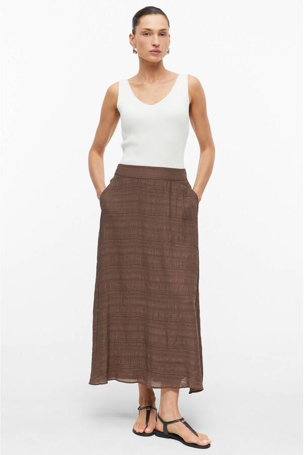 S.Oliver BLACK LABEL viscose regular fit midi rok bruin