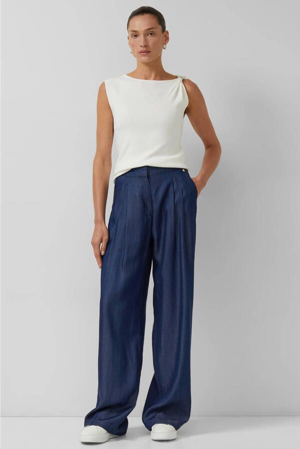 S.Oliver BLACK LABEL wide leg high waist broek marineblauw