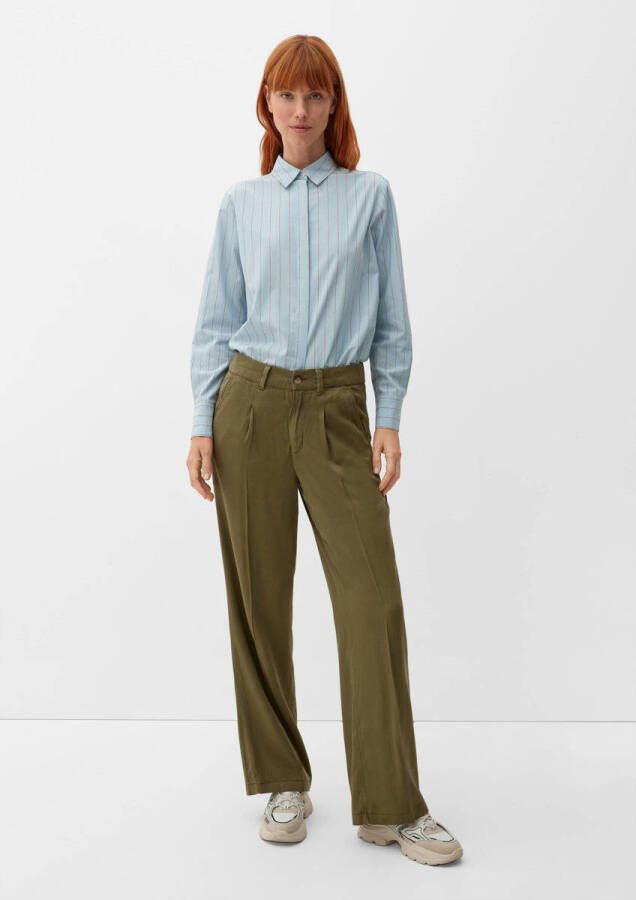 S.Oliver cropped high waist wide leg broek olijfgroen