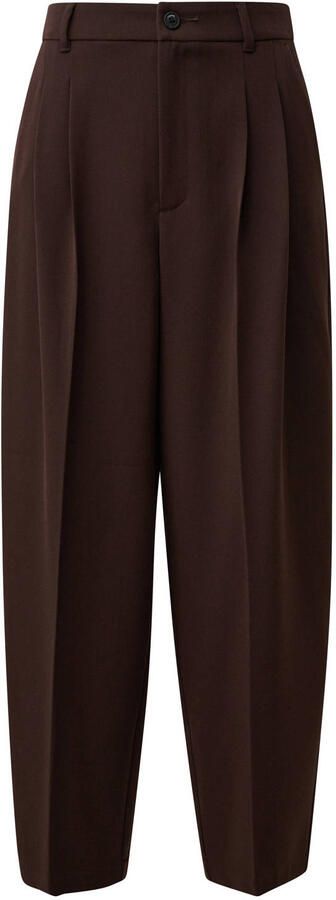 S.Oliver Curve barrel pantalon met plooien Plus Size bruin