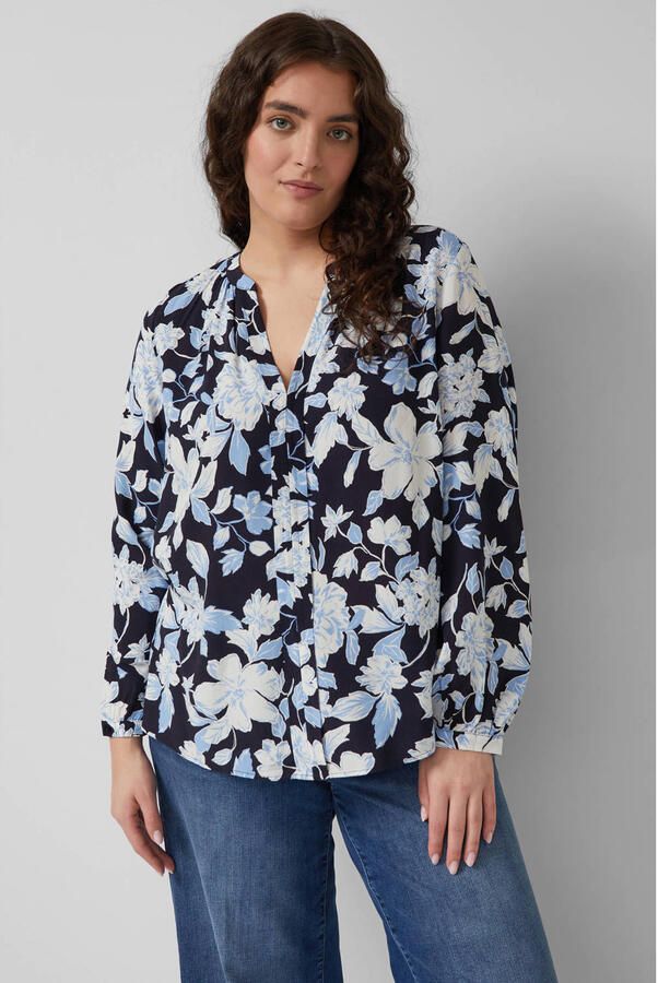 S.Oliver Curve gebloemde top marineblauw