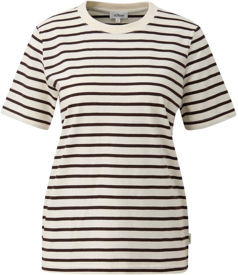 S.Oliver Curve gestreept T-shirt Plus Size ecru