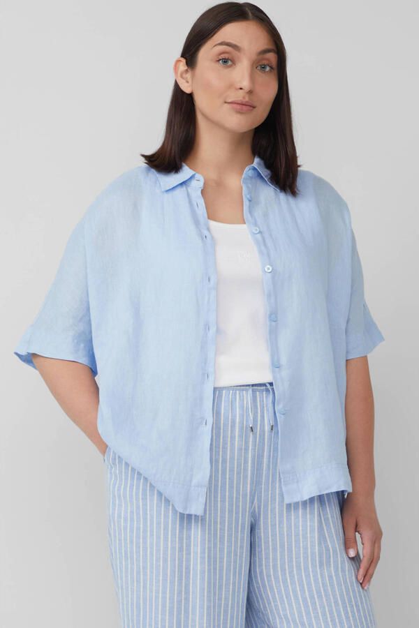 S.Oliver Curve linnen blouse lichtblauw - Foto 2