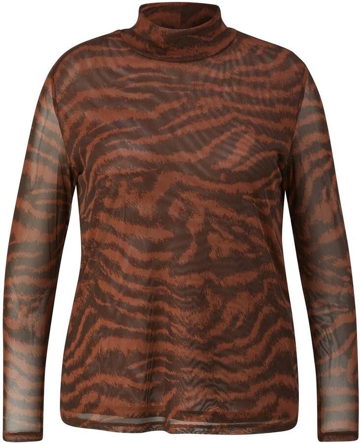 S.Oliver Curve Plus Size semi-transparante top met dierenprint cognac bruin