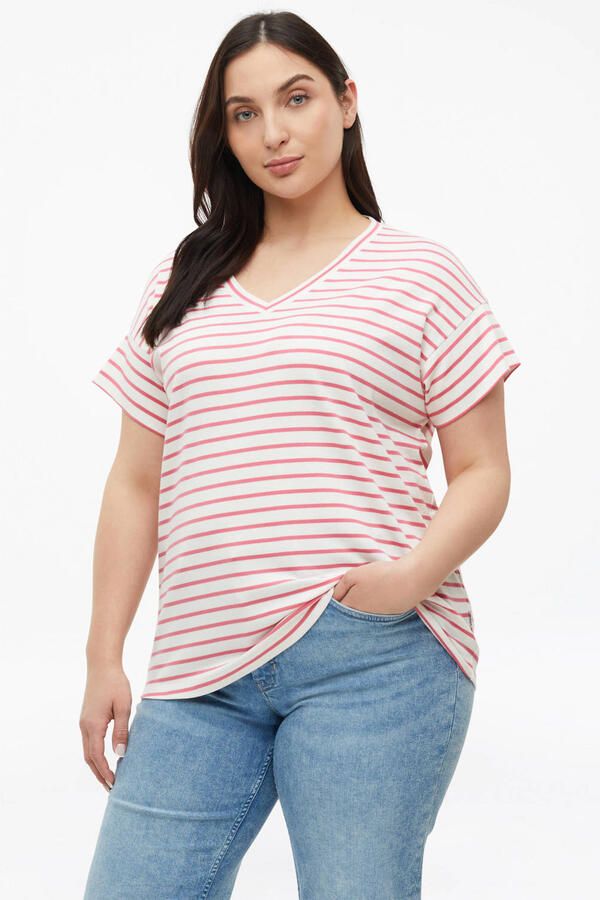 S.Oliver Curve relaxed fit gestreept T-shirt Plus Size roze