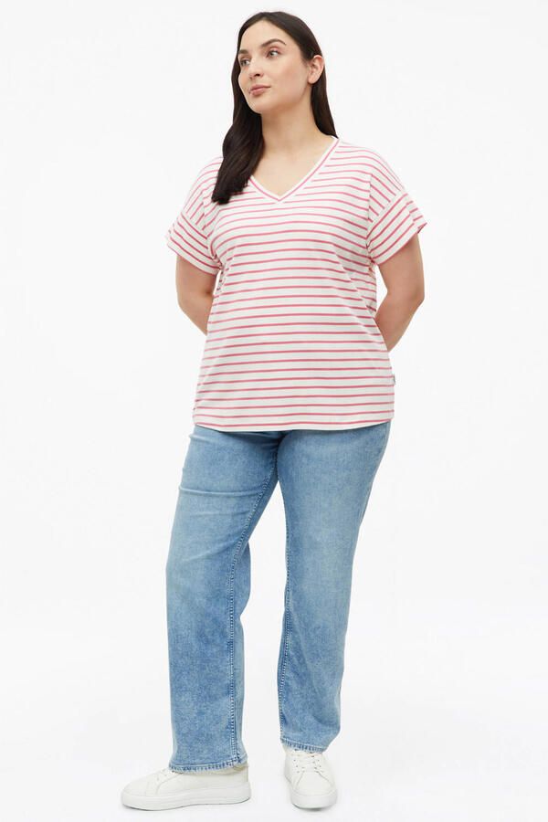 S.Oliver Curve relaxed fit gestreept T-shirt Plus Size roze - Foto 3