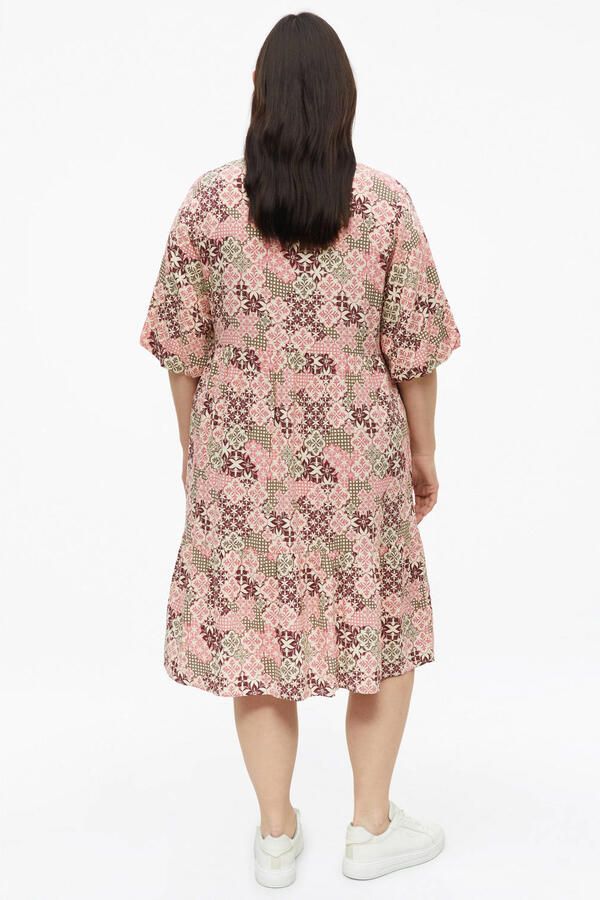 S.Oliver Curve relaxed fit midi jurk Plus Size met pofmouwen en print roze - Foto 2