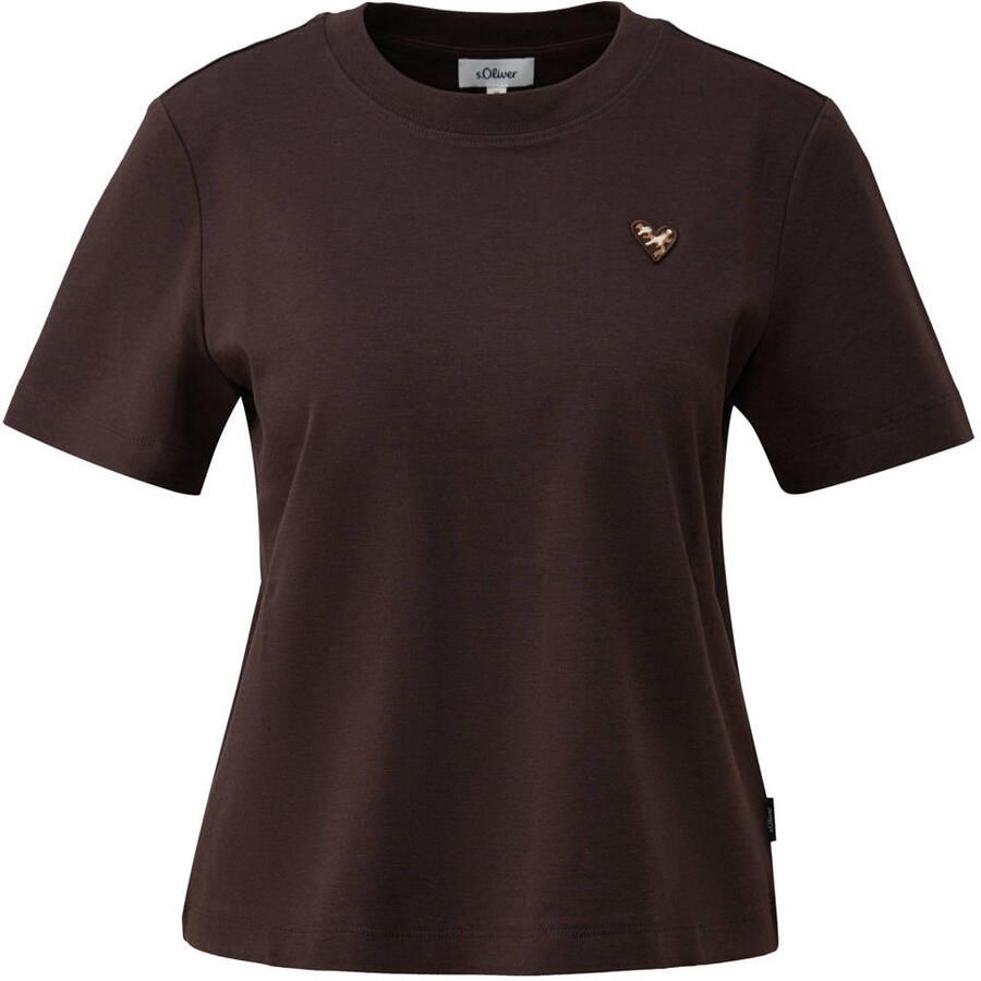 S.Oliver Curve T-shirt met borduursels Plus Size donkerbruin