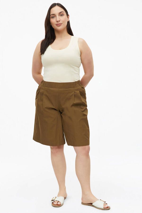 S.Oliver Curve wide leg bermuda short met plooien Plus Size bruin