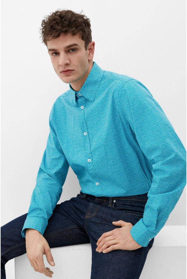 S.Oliver geruit slim fit overhemd turquoise