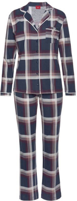 S.Oliver geruite pyjama donkerblauw rood ecru