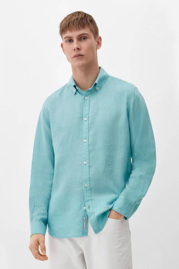s.Oliver linnen regular fit overhemd turquoise