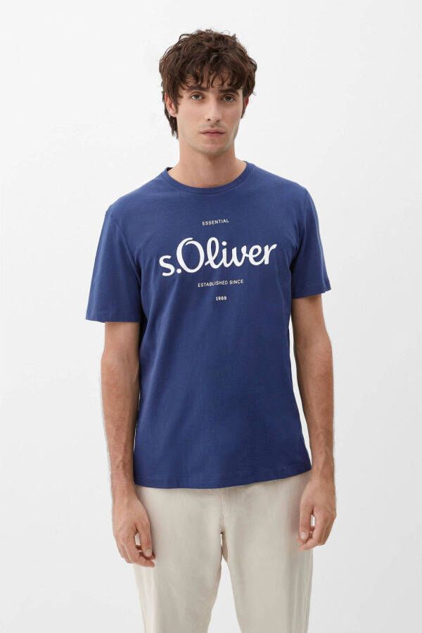 S.Oliver regular fit T-shirt met logo donkerblauw