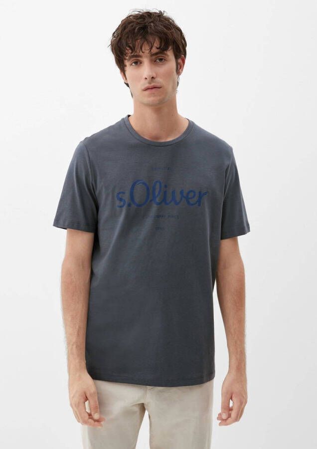 S.Oliver regular fit T-shirt met logo grijs