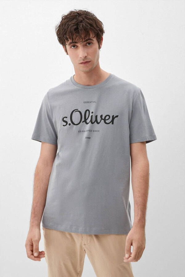 S.Oliver regular fit T-shirt met logo lichtgrijs