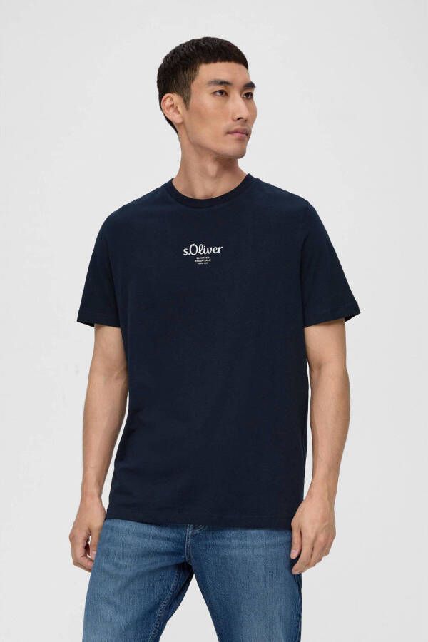 S.Oliver regular fit T-shirt met printopdruk blauw zwart