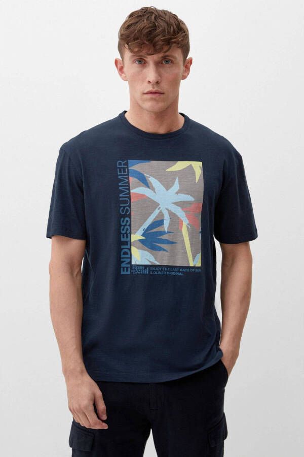 S.Oliver regular fit T-shirt met printopdruk donkerblauw