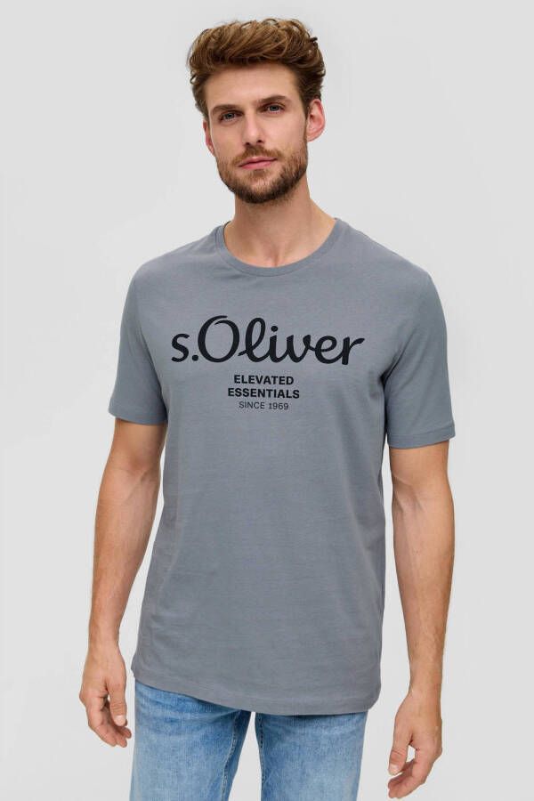 S.Oliver regular fit T-shirt met printopdruk lichtgrijs