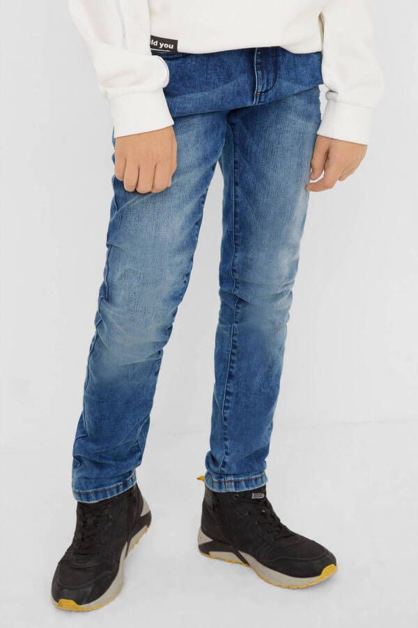 S.Oliver slim fit jeans stonewashed Blauw Jongens Stretchdenim Effen 134