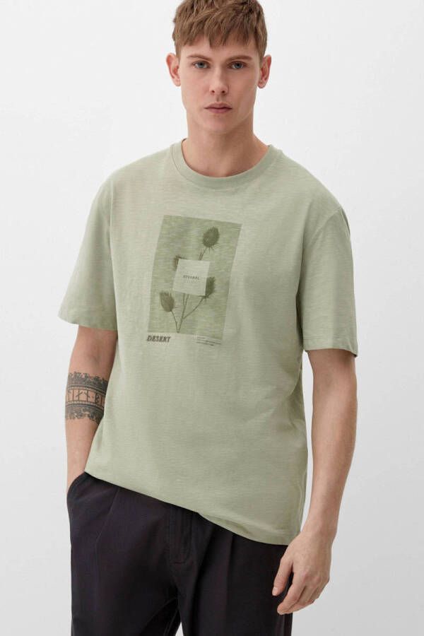 S.Oliver slim fit T-shirt met printopdruk kaki
