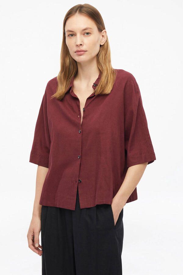 S.Oliver blouse met linnen donkerrood