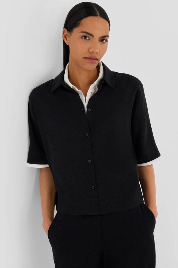 S.Oliver blouse met linnen zwart - Foto 2