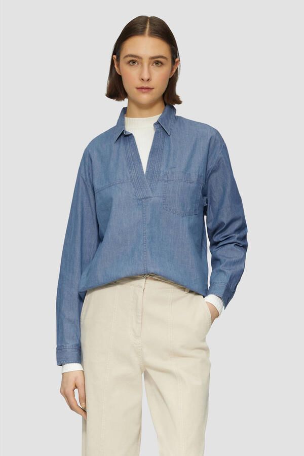 S.Oliver RED LABEL Relaxed fit jeansblouse van puur katoen met V-hals - Foto 2